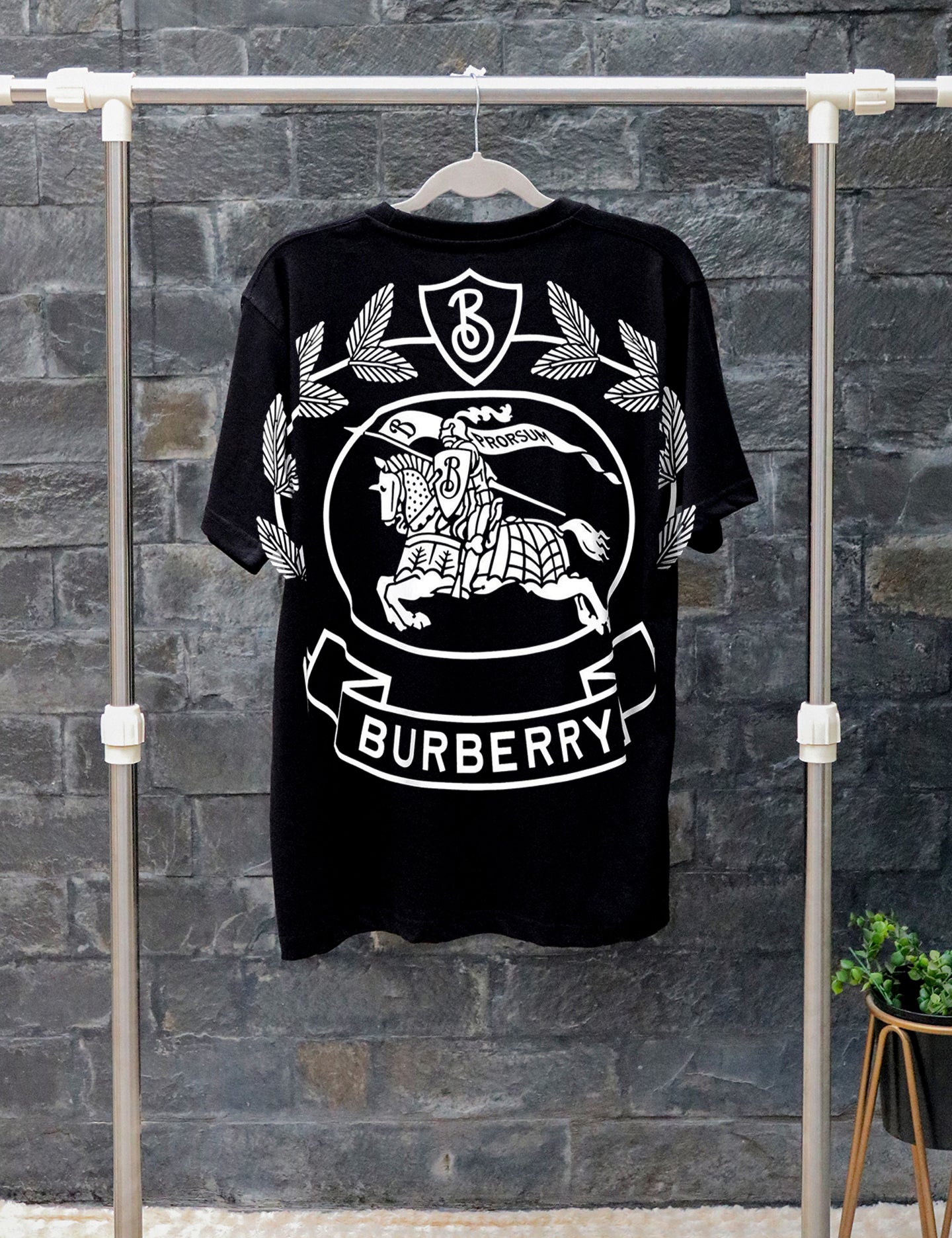 Black Burberry Oak Leaf Tee